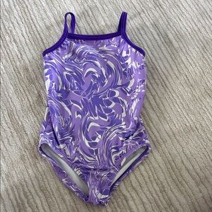 GK gymnastics purple swirl strappy leotard